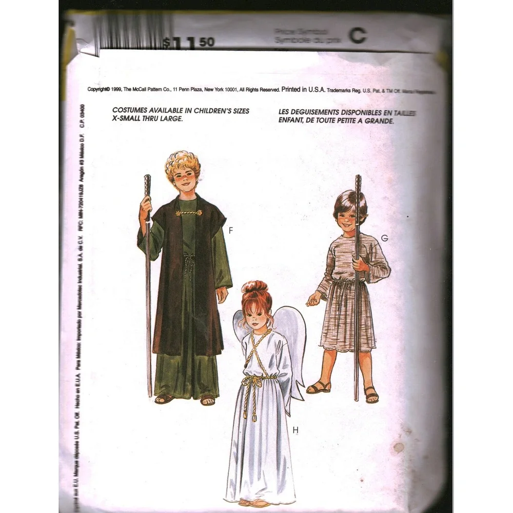 McCalls 2340 Childrens Biblical Costume Pattern King Angel Shepherd Size S 6-8